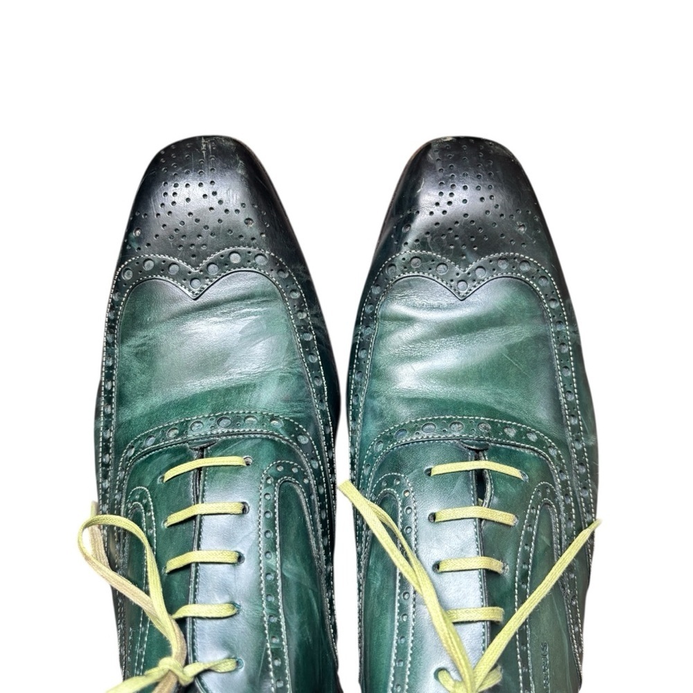 Harris Handmade Italian Green Leather Oxford Brogue Dress Shoes